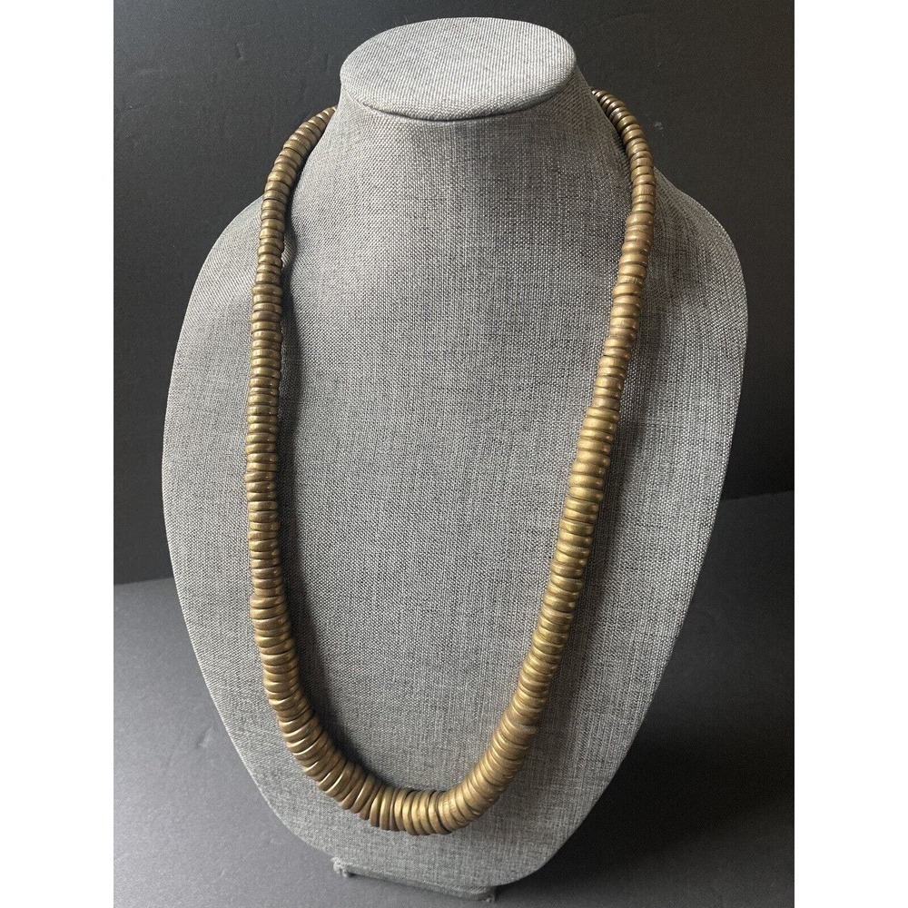 Vintage Brass Chunky Graduated Disc Retro 80s Boho Festival Tribal 32” Necklace
